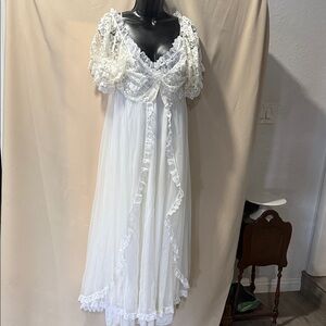 Vintage 1950’s White Lace Empire-Waist Sheer Nightgown
